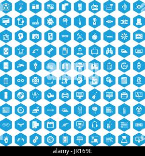 100 settings icons set blue Stock Vector