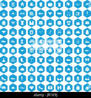 100 sewing icons set blue Stock Vector