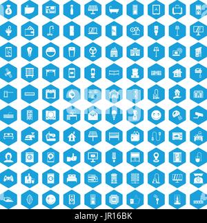 100 smart house icons set blue Stock Vector