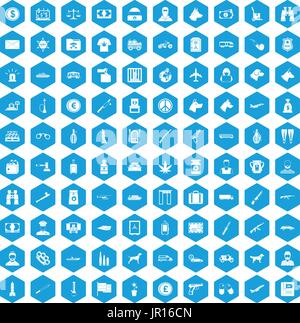 100 smuggling icons set blue Stock Vector
