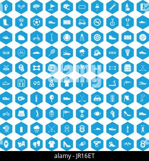 100 sneakers icons set blue Stock Vector