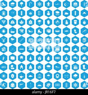 100 snow icons set blue Stock Vector