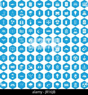 100 solar energy icons set blue Stock Vector
