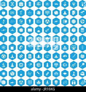 100 space icons set blue Stock Vector