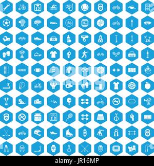 100 sport icons set blue Stock Vector