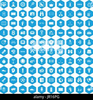 100 sport journalist icons set blue Stock Vector