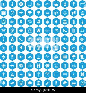 100 spring icons set blue Stock Vector
