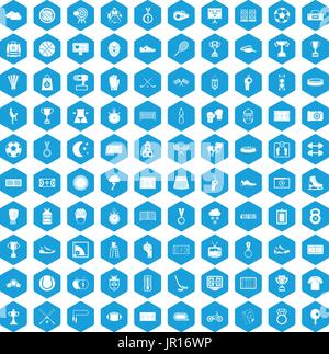 100 stadium icons set blue Stock Vector