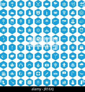 100 star icons set blue Stock Vector