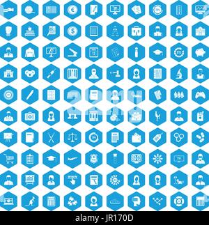 100 statistic data icons set blue Stock Vector