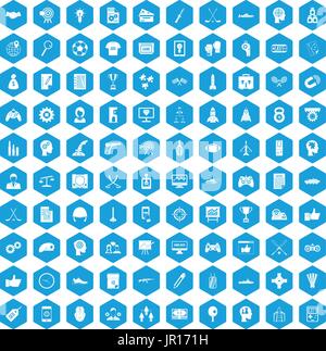 100 strategy icons set blue Stock Vector