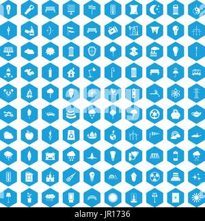 100 street lighting icons set blue Stock Vector