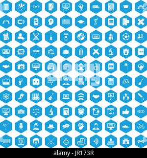 100 student icons set blue Stock Vector