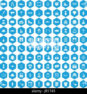 100 stylist icons set blue Stock Vector