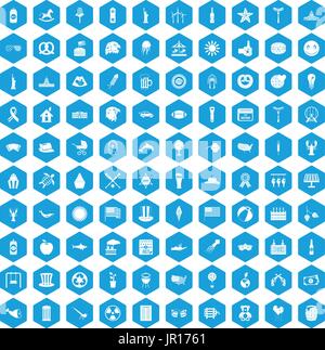 100 summer holidays icons set blue Stock Vector