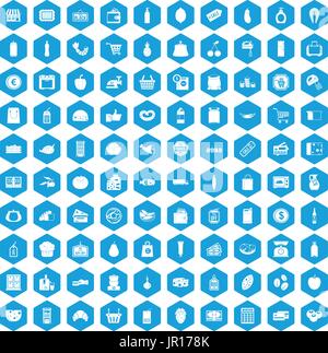 100 supermarket icons set blue Stock Vector
