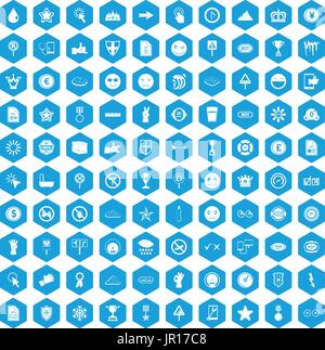100 symbol icons set blue Stock Vector