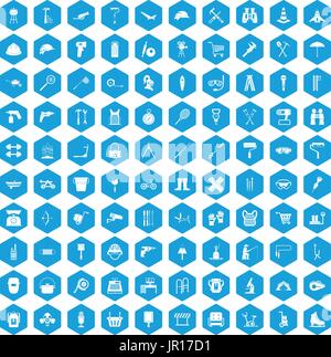 100 tackle icons set blue Stock Vector