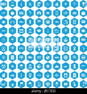 100 taxi icons set blue Stock Vector