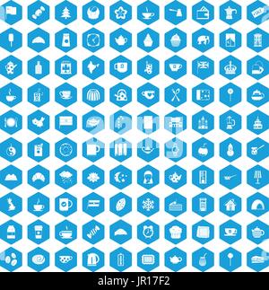 100 tea cup icons set blue Stock Vector