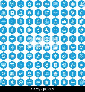 100 team icons set blue Stock Vector