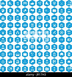 100 team work icons set blue Stock Vector
