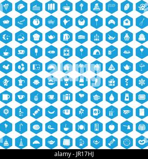 100 tea party icons set blue Stock Vector