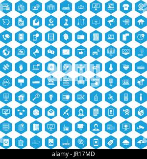 100 telecommunication icons set blue Stock Vector