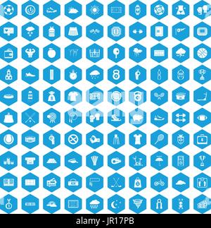 100 tennis icons set blue Stock Vector