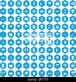 100 thunderstorm icons set blue Stock Vector