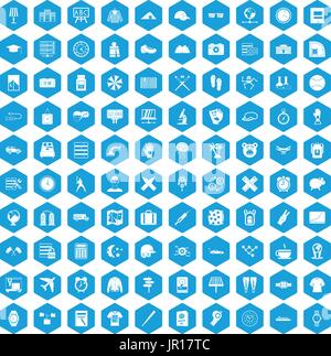 100 time icons set blue Stock Vector