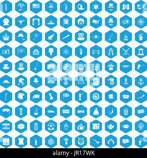 100 top hat icons set blue Stock Vector