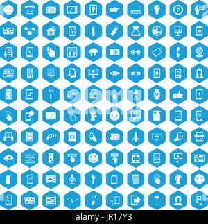 100 touch screen icons set blue Stock Vector
