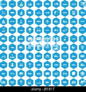 100 transport icons set blue Stock Vector