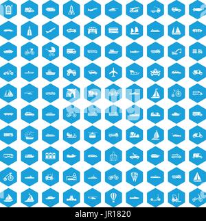 100 transportation icons set blue Stock Vector
