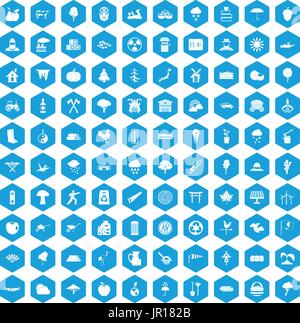 100 tree icons set blue Stock Vector