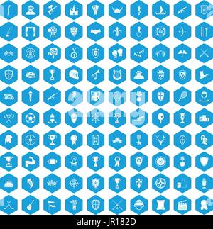 100 trophy and awards icons set blue Stock Vector