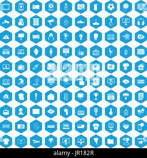 100 TV icons set blue Stock Vector