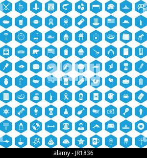 100 USA icons set blue Stock Vector