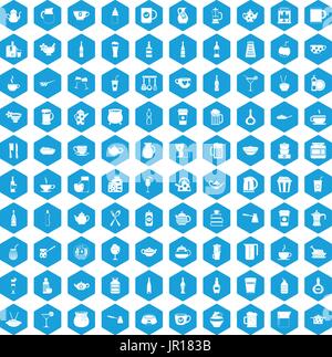 100 utensil icons set blue Stock Vector