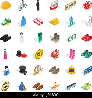 Clothes and accessories icons set, isometric style Stock Vector