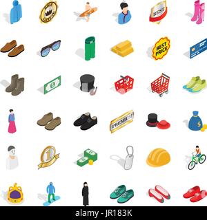 Different clothes icons set, isometric style Stock Vector
