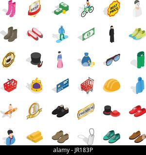 Stylish clothes icons set, isometric style Stock Vector