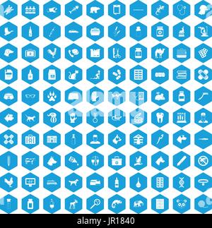 100 veterinary icons set blue Stock Vector