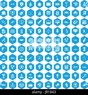 100 victory icons set blue Stock Vector
