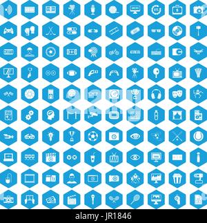 100 video icons set blue Stock Vector