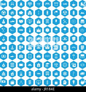 100 villa icons set blue Stock Vector