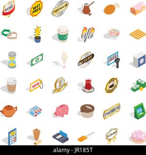 Hot coffee icons set, isometric style Stock Vector