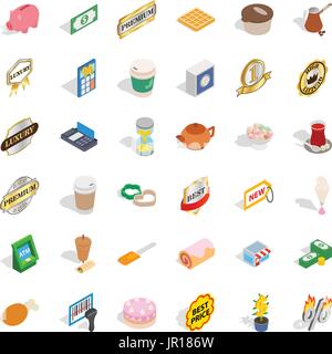 Coffee shop icons set, isometric style Stock Vector