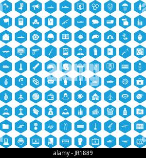 100 war icons set blue Stock Vector